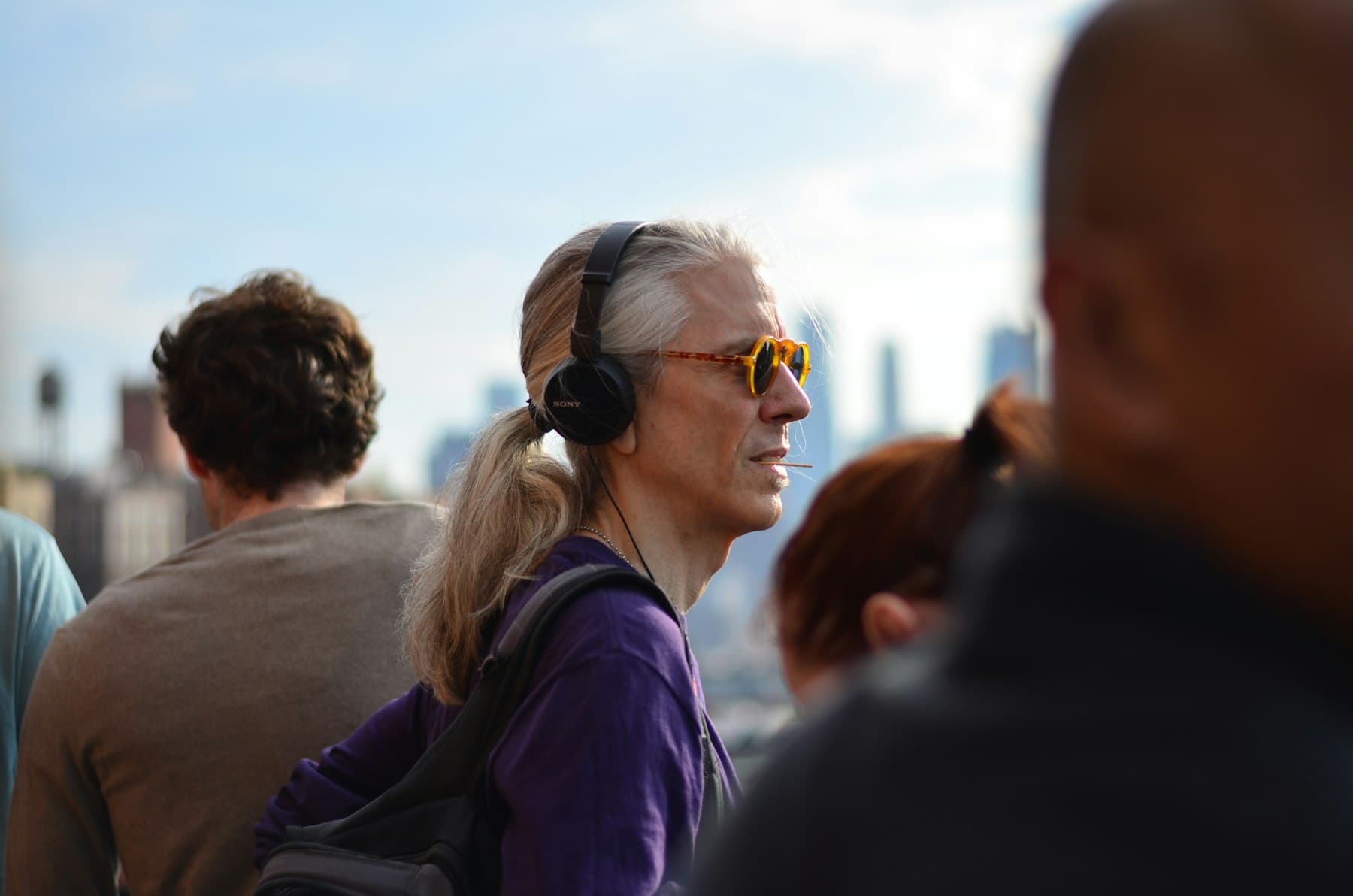 Traveler listening outdoors